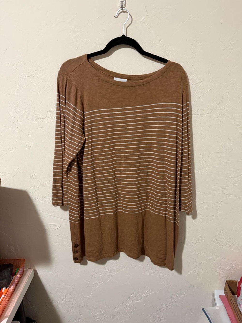 J. Jill Brown and White Striped Tunic Top
